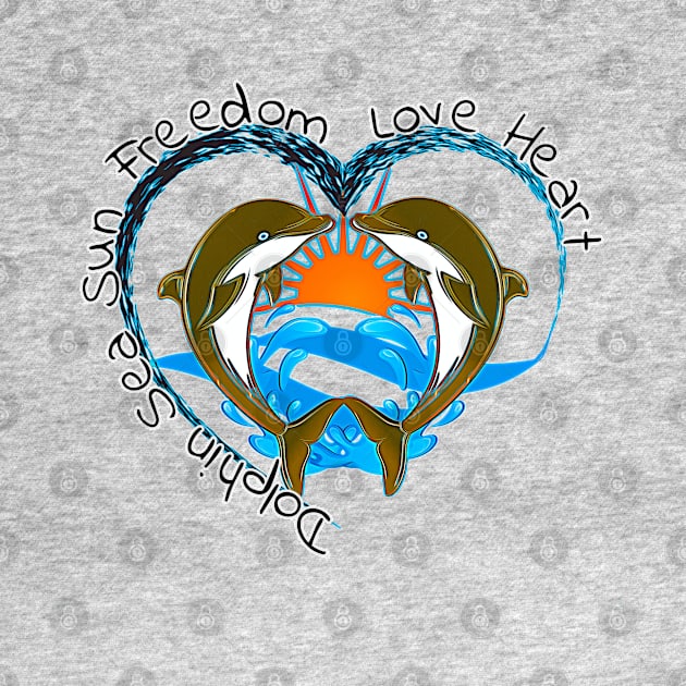 Dolphin sea sun freedom love heart by UMF - Fwo Faces Frog